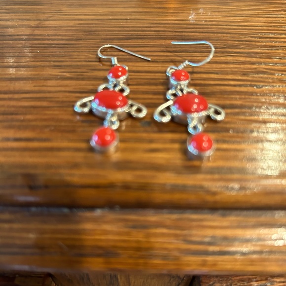2 inch drop red corral, sterling silver earrings. Such a beautiful RED - Picture 2 of 4